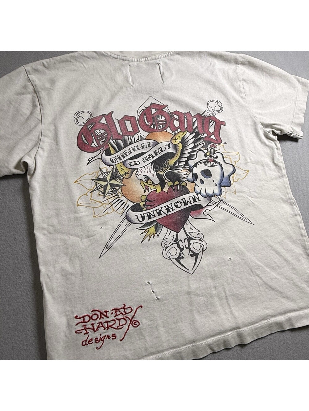 Ed Hardy Tee Chief Keef XL GloGang Shirt Mens Medium White Graphic Distressed